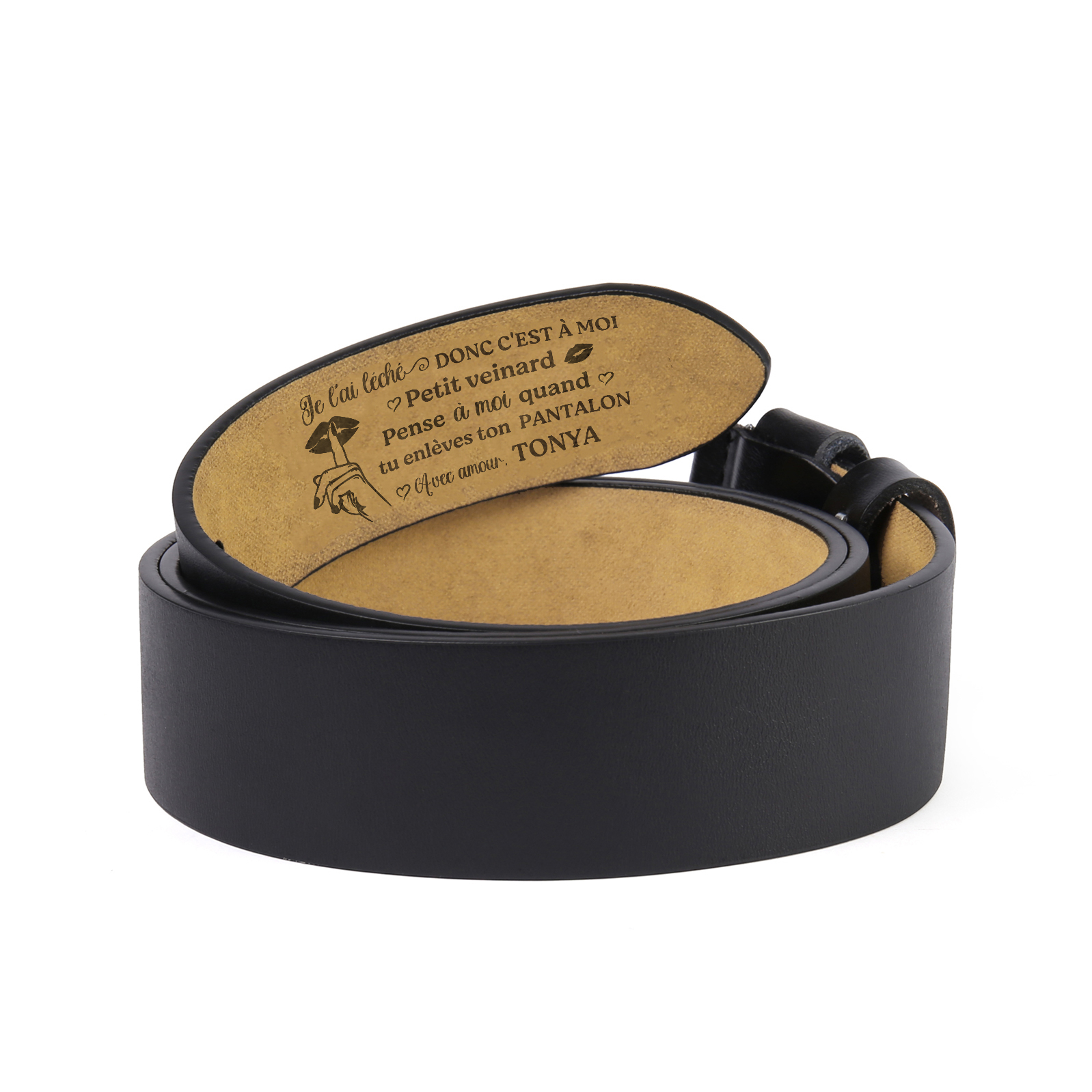 Ceinture en Cuir pour Homme Personnalisée – Message Amour & Humour, Cadeau Original pour Couple