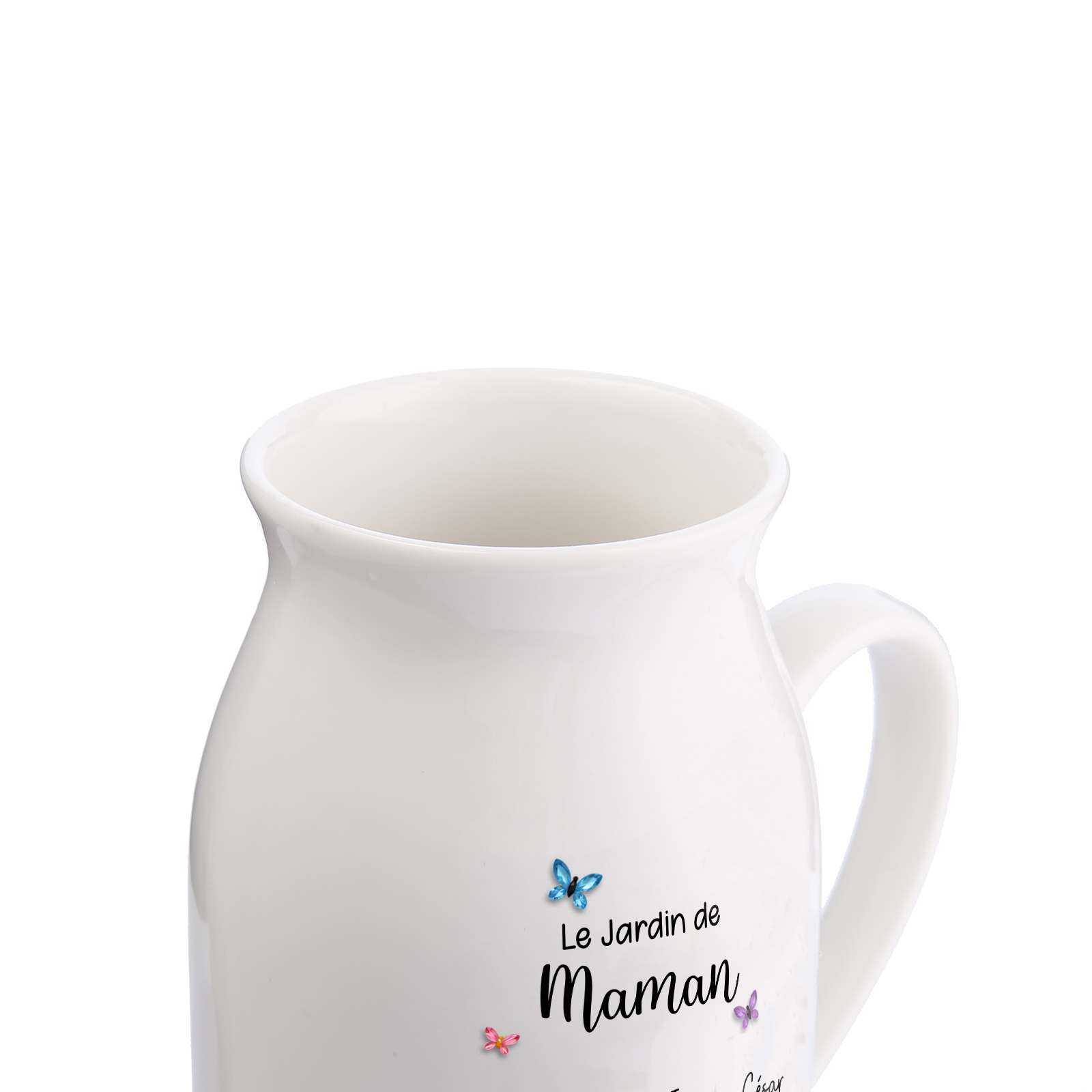 Vase en céramique personnalisée « Le jardin de maman ou mamie » avec 1 à 10 fleurs de naissance et prénoms (sans fleurs)