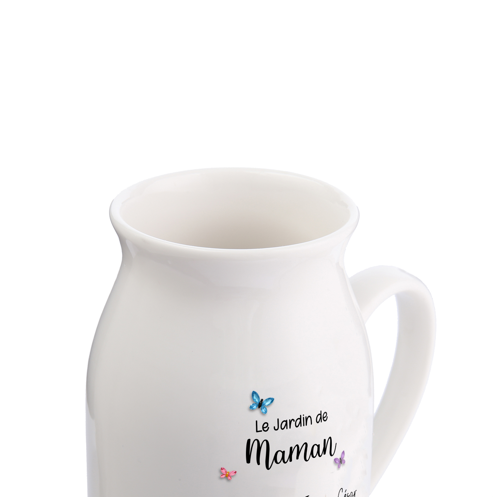 Vase en céramique personnalisée « Le jardin de maman ou mamie » avec 1 à 10 fleurs de naissance et prénoms (sans fleurs)