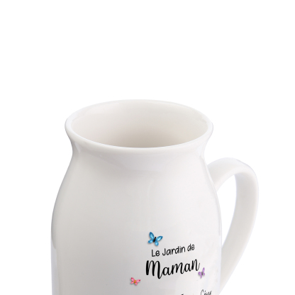Vase en céramique personnalisée « Le jardin de maman ou mamie » avec 1 à 10 fleurs de naissance et prénoms (sans fleurs)