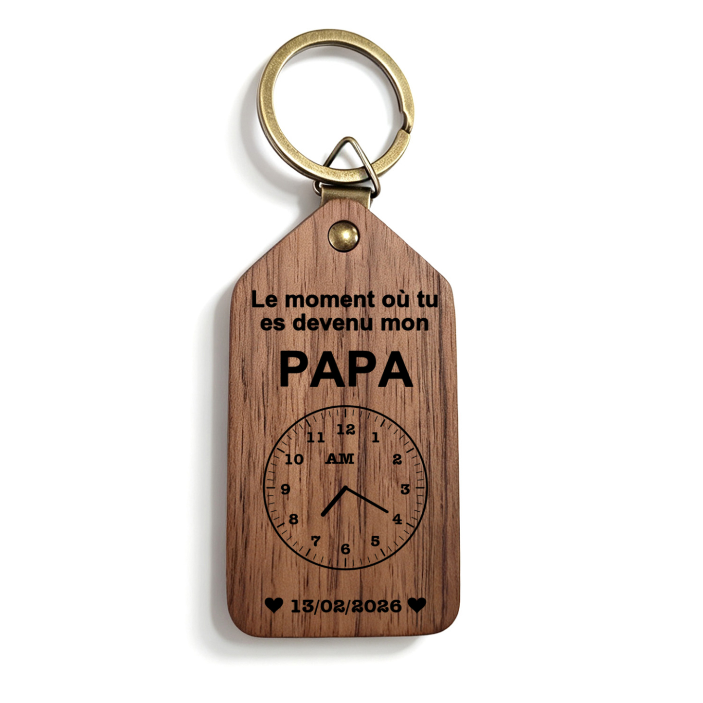 Porte-Clés en Bois Personnalisé avec Photo et Date pour Papa/Papi