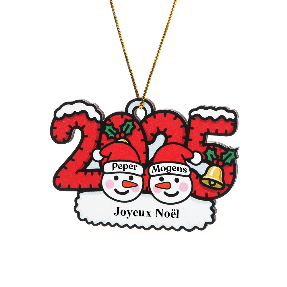 2025 Décoration Sapin Noël en Bois Personnalisée – Famille de Bonhommes de Neige avec 1 à 8 Prénoms