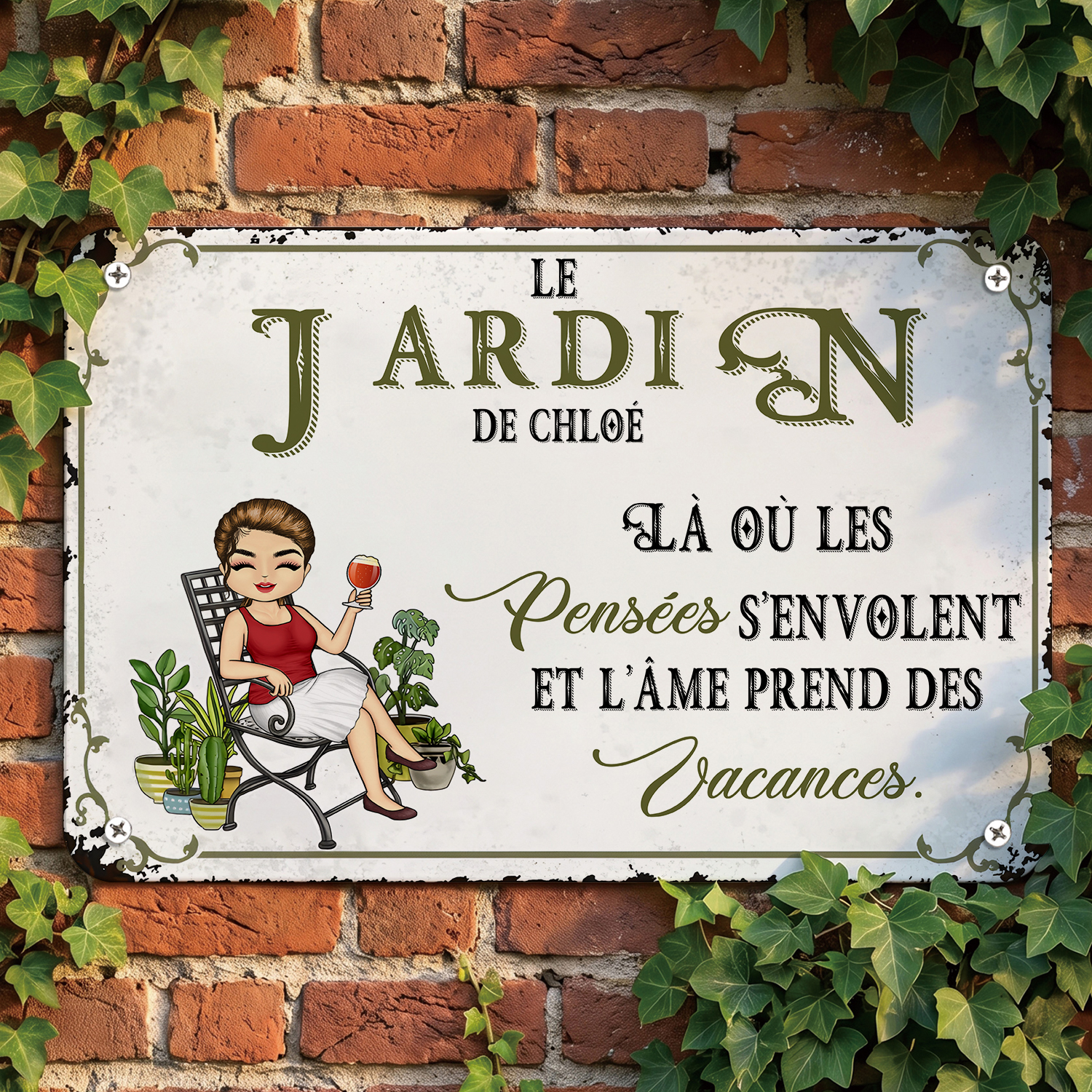 Plaque de jardin personnalisée en métal avec prénom au choix, décoration de jardin vintage, cadeau de retraite