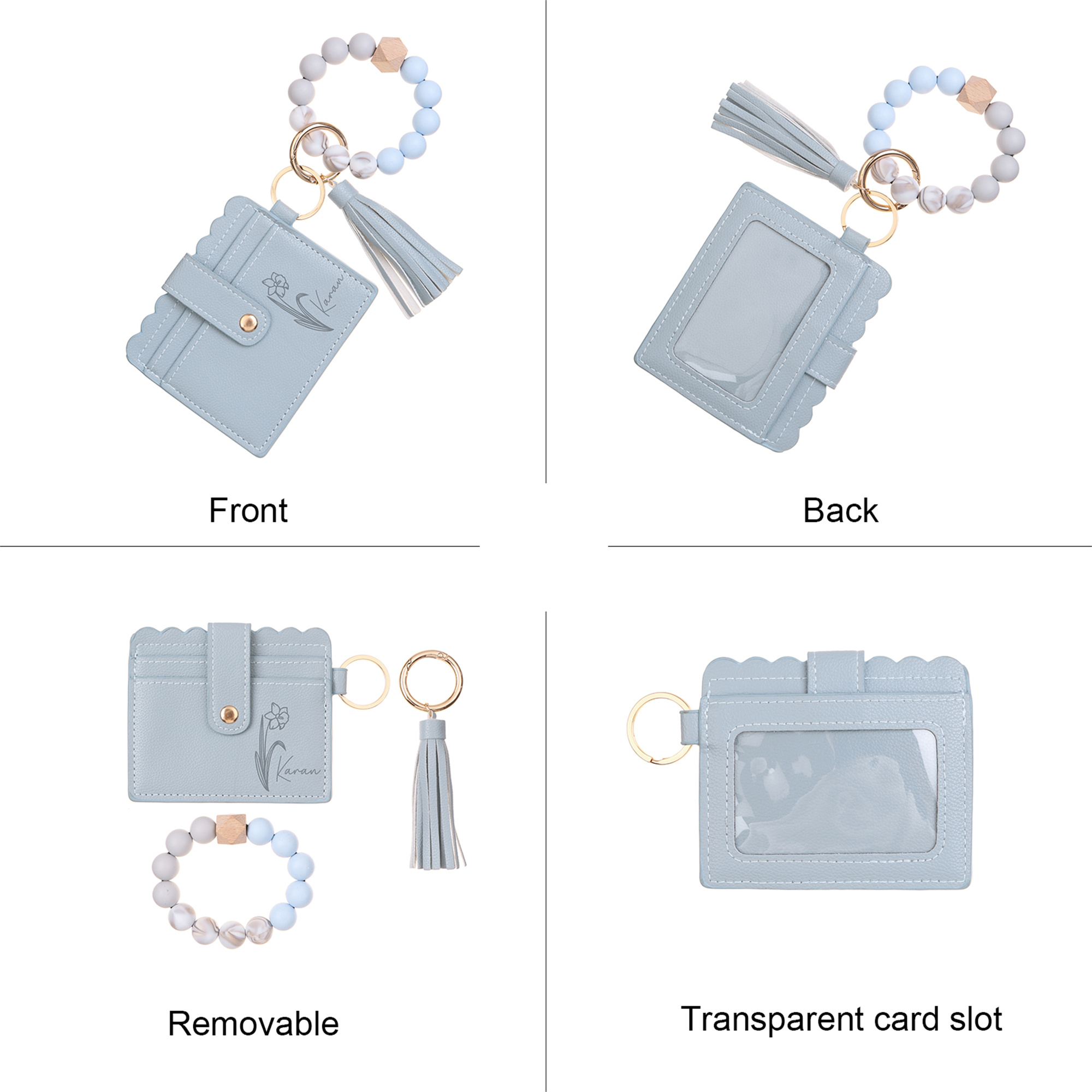 Porte-cartes Personnalisé à Fleur de Naissance avec Bracelet perlé détachable