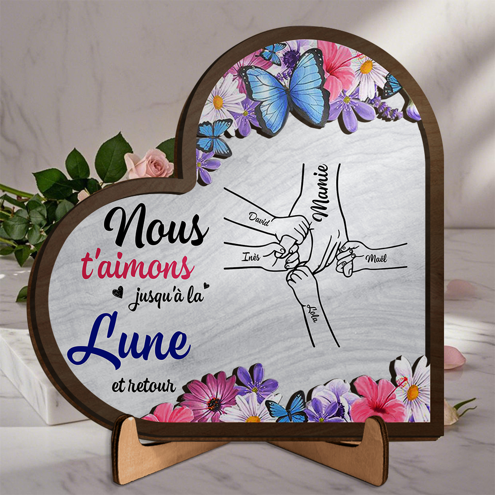 Plaque coeur personnalisable avec 2-11 prénomss Anniversaire déco maison souvenir pour Mamie Maman | Jessemade