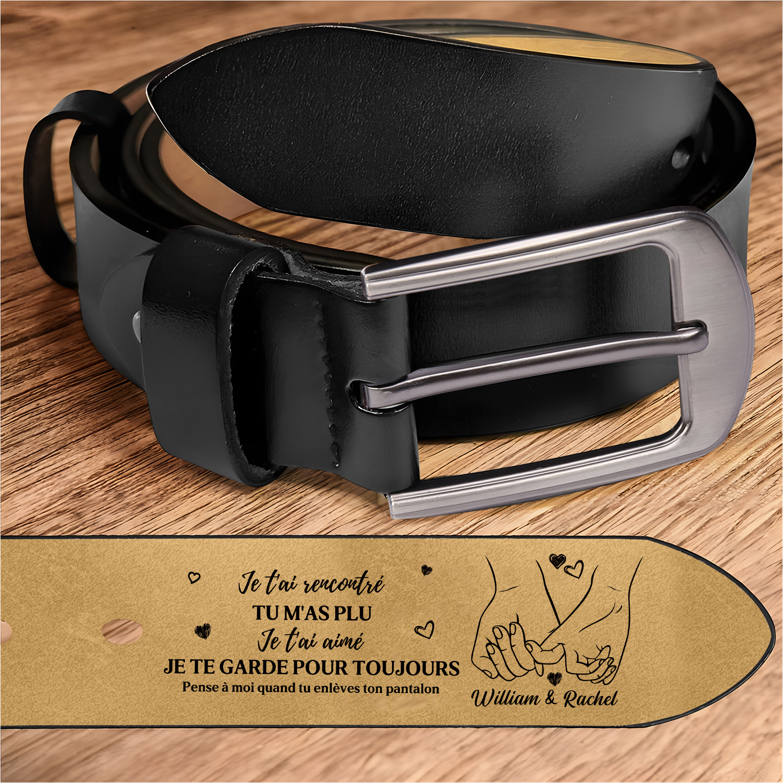 Ceinture Personnalisée avec Message d'Amour, Cadeau romantique pour Homme, Mari, Petit Ami