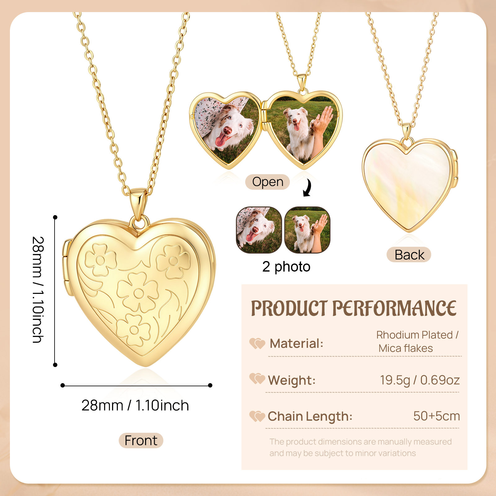 Collier Médaillon Cœur Floral NFC Personnalisé avec 2 Photos – Bijou pour Femme