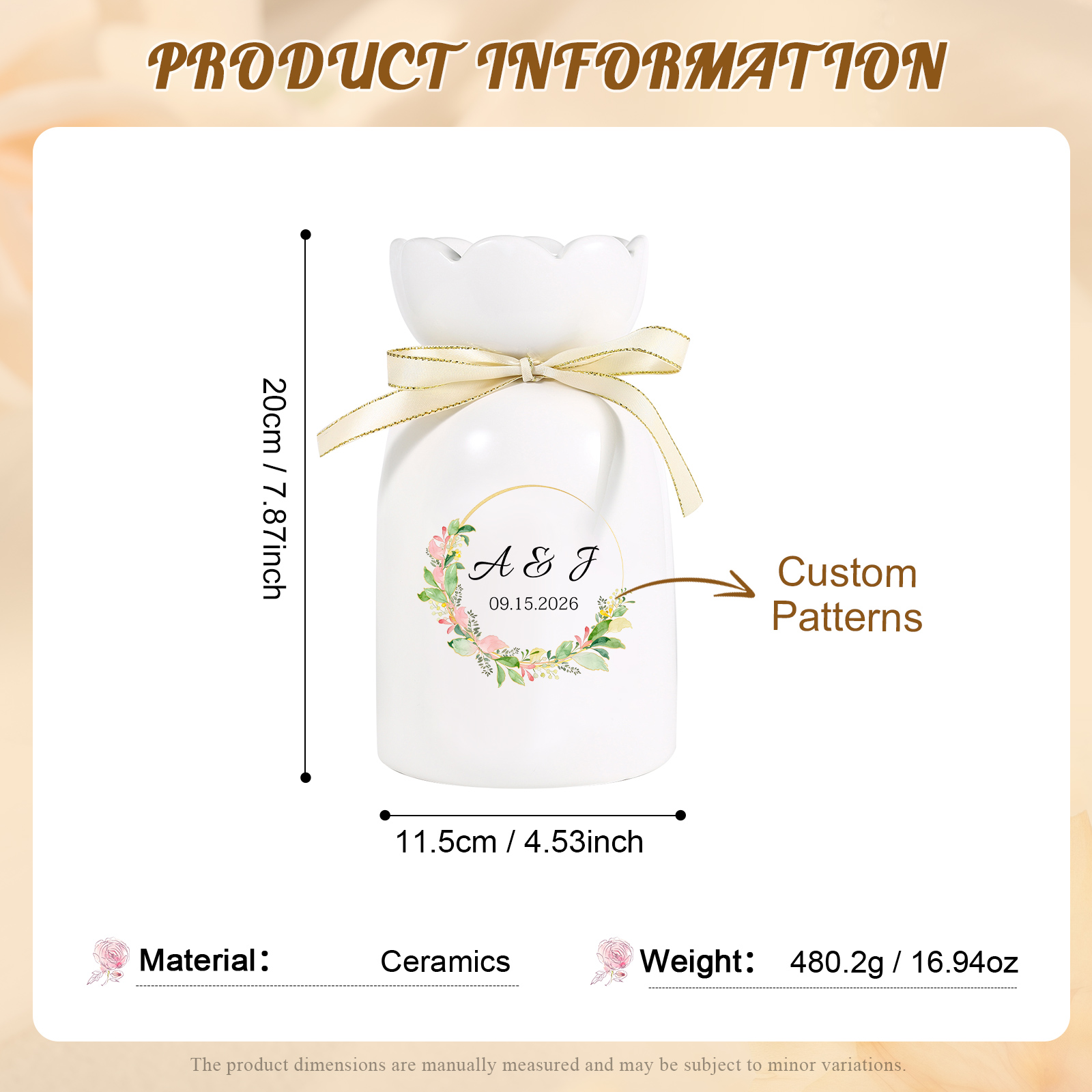 Vase Personnalisé pour Couple, Fiançailles ou Mariage (sans fleurs), Modèles disponibles