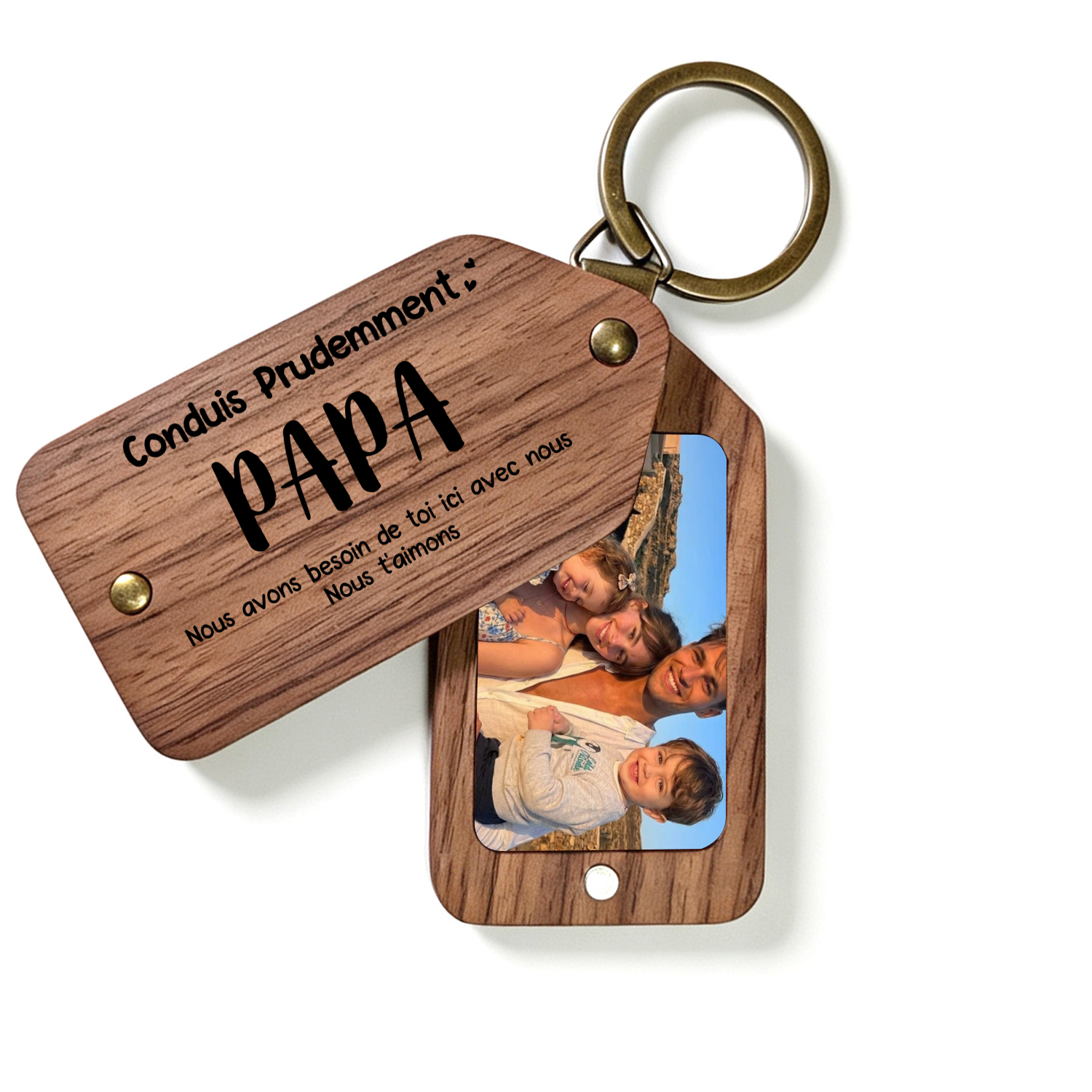 Porte-Clés Photo Personnalisé en Bois « Conduis Prudemment , Papa »