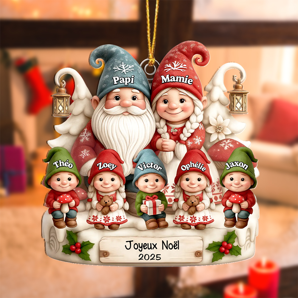 Décoration Sapin Noël Personnalisée avec une Famille de Lutins