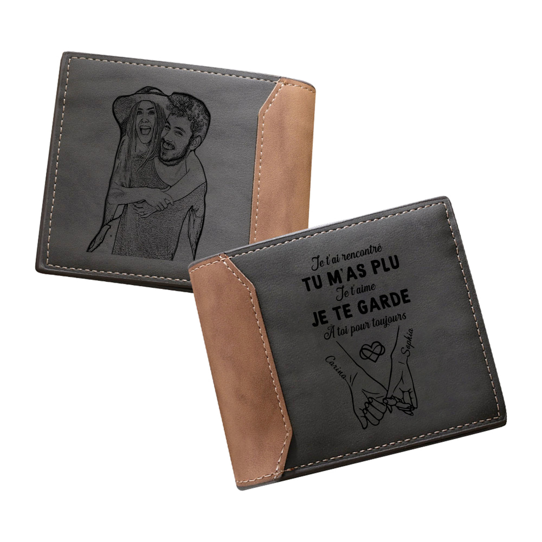 Portefeuille en cuir personnalisé avec photo, cadeau sur mesure pour anniversaire, idéal pour petit ami ou mari | Jessemade