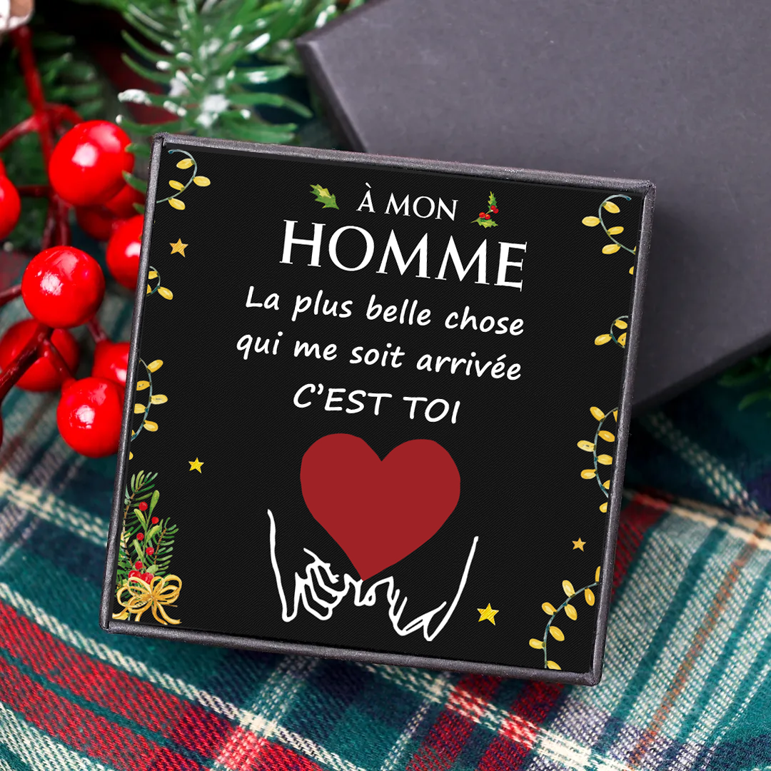 Carte de Noël pour Homme – cœur rouge, fond noir
