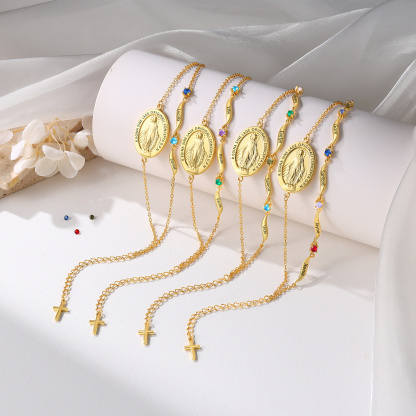 Bracelet avec prénom et pierre de naissance, bracelet croix pour elle