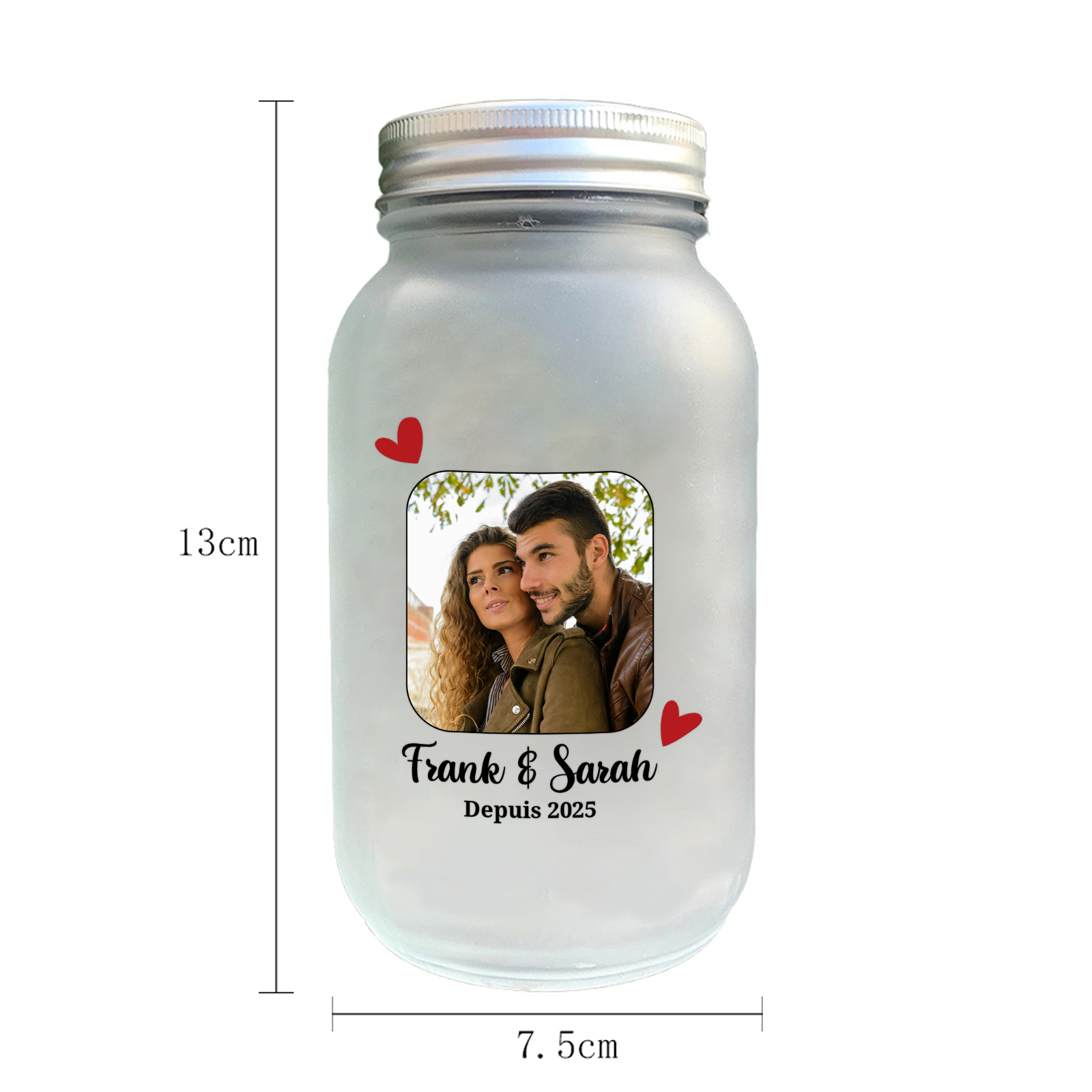 Bouteille Lumineuse avec Photo de Couple Personnalisée Bocal Mason Solaire