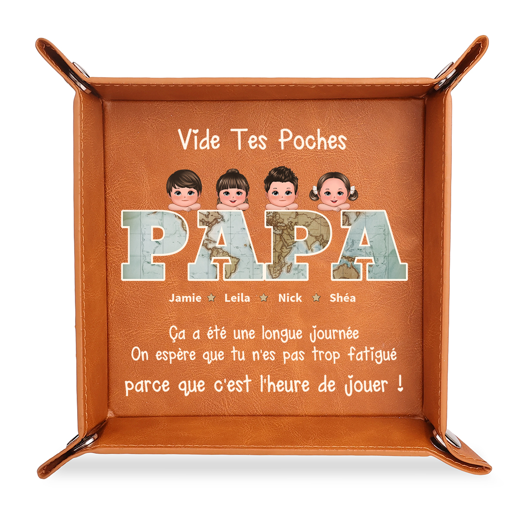 Vide-poches en Cuir PU personnalisé avec 1-6 Prénoms et Enfants pour Papa, Cadeau Fête des Pères