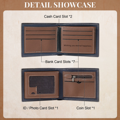 Portefeuille Homme Bicolore Personnalisé en cuir PU, à deux volets, personnalisé avec Photo, Calendrier, Initiales ou Prénom