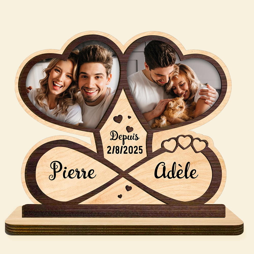 Plaque en Bois Personnalisée avec Photos, Prénoms et Date – Décoration Romantique pour Couples