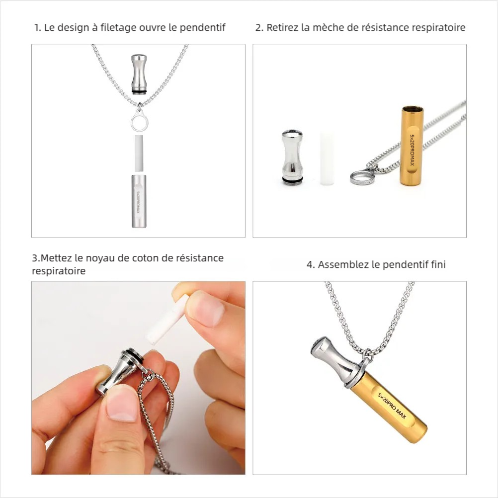 Collier de Respiration en Acier Inoxydable pour Soulager l'Anxiété