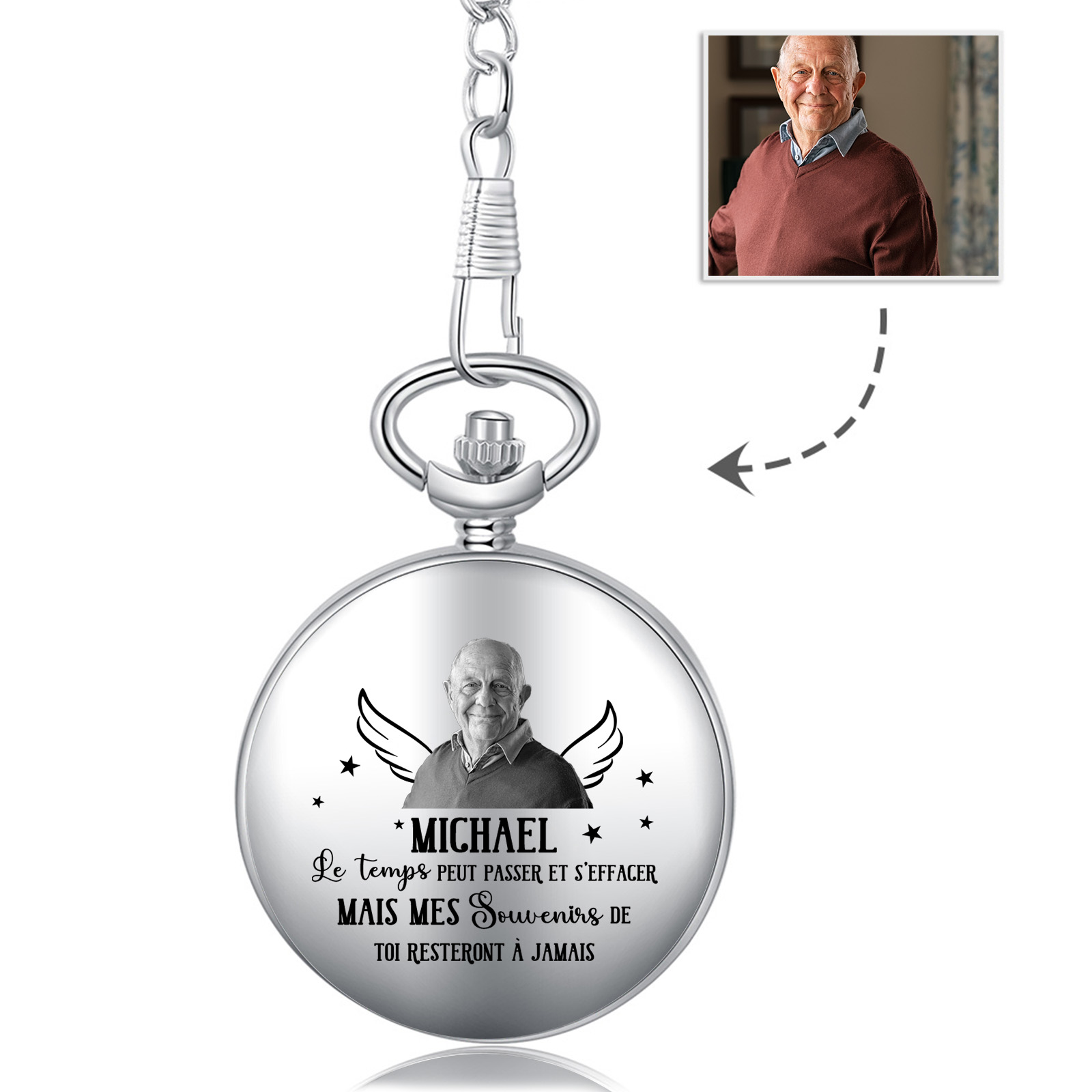 Montre de poche commémorative personnalisée avec photo et nom personnalisés pour homme | Kettenmachen