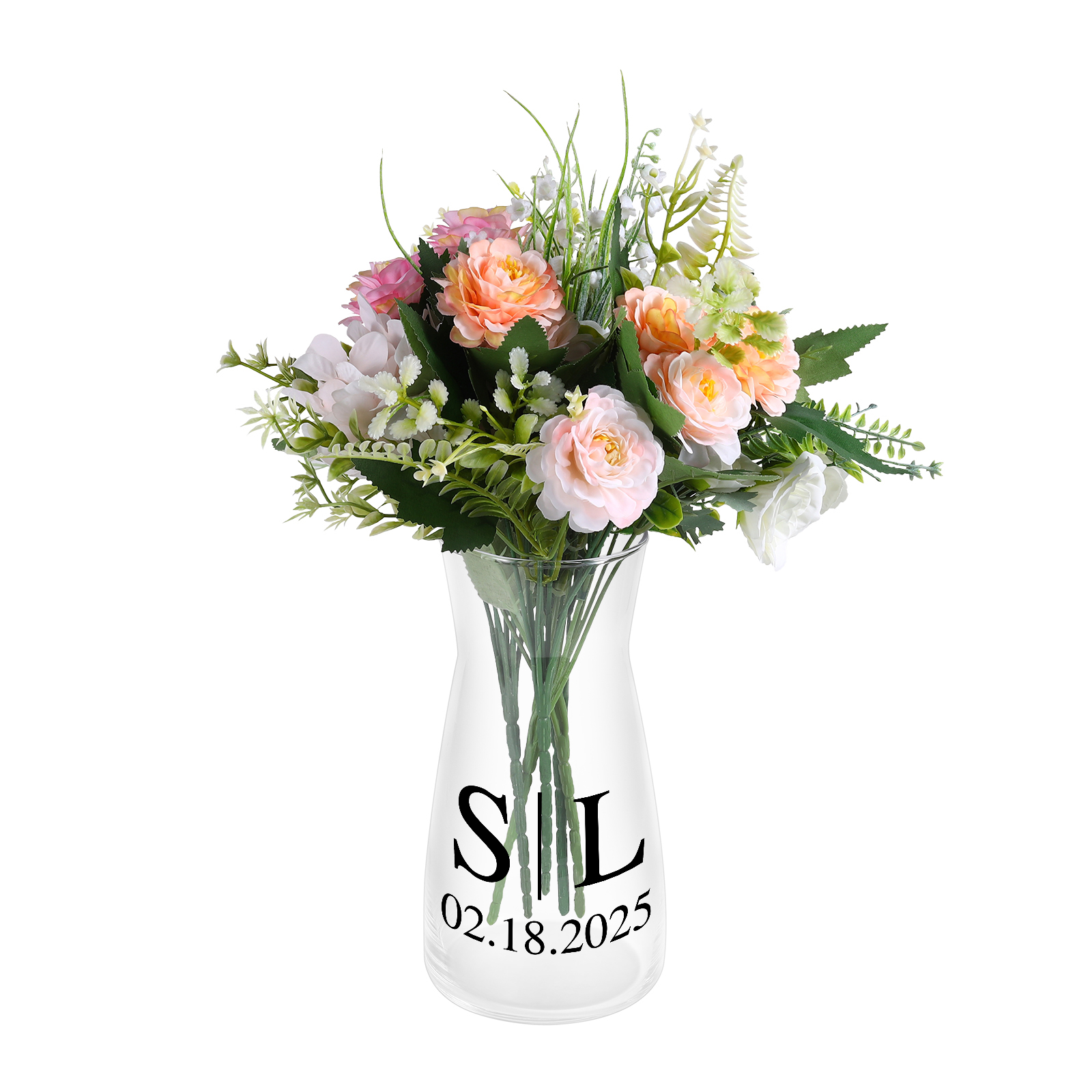 Vase en verre transparent personnalisé – pour Couple, Fiançailles ou Mariage (sans fleurs)