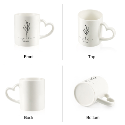 Mug en Céramique Personnalisable à Anse en Forme de Cœur pour Couple/Anniversaire