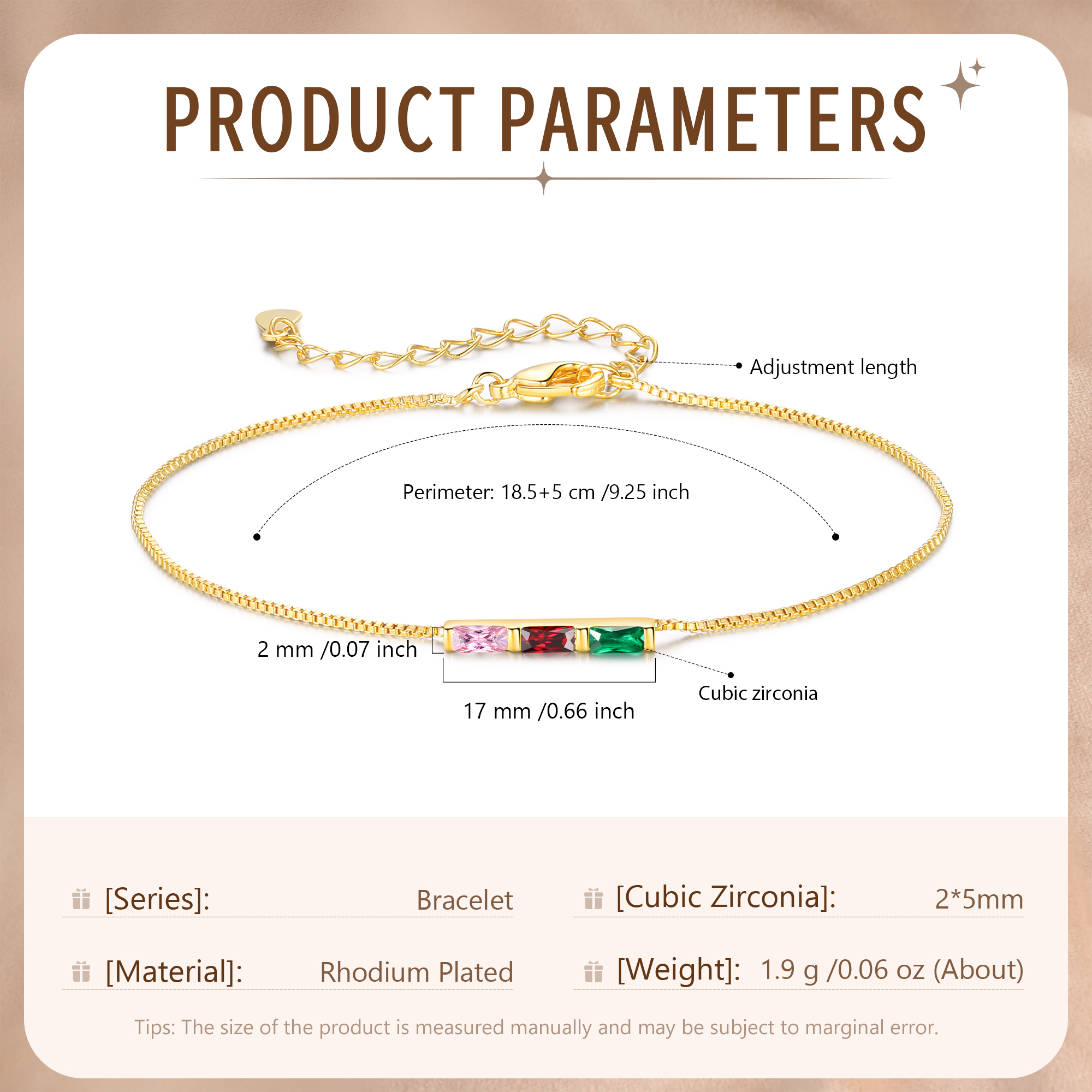Bracelet Personnalisé à Pierres de Naissance – Chaîne Dorée Minimaliste Ajustable pour Femme