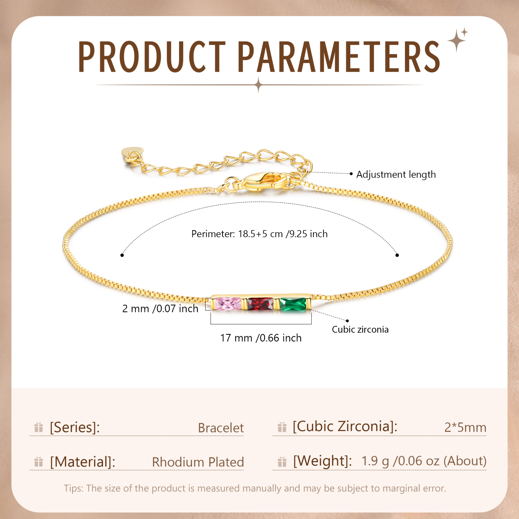 Bracelet Personnalisé à Pierres de Naissance – Chaîne Dorée Minimaliste Ajustable pour Femme