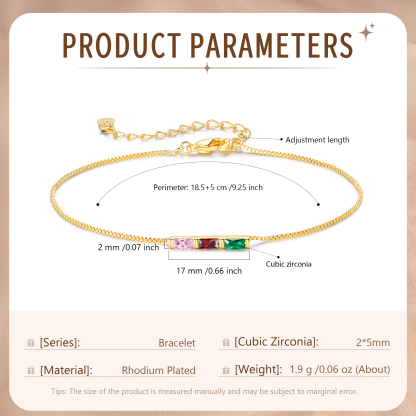 Bracelet Personnalisé à Pierres de Naissance – Chaîne Dorée Minimaliste Ajustable pour Femme