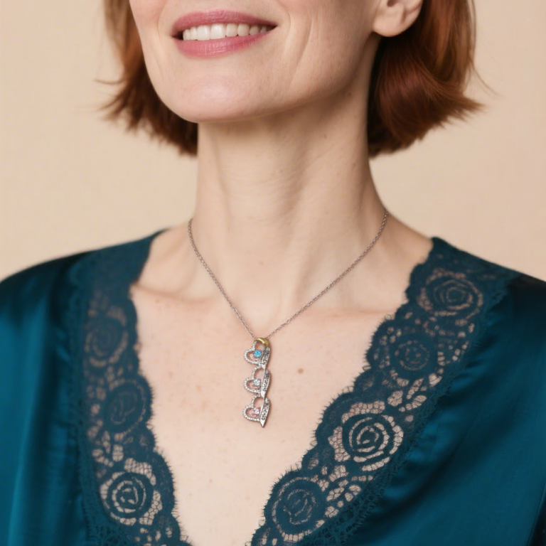 Collier Cœur et Aile 1-8 Prénoms Personnalisés avec Pierre de Naissance Collier Personnalisé Femme | Jessemade