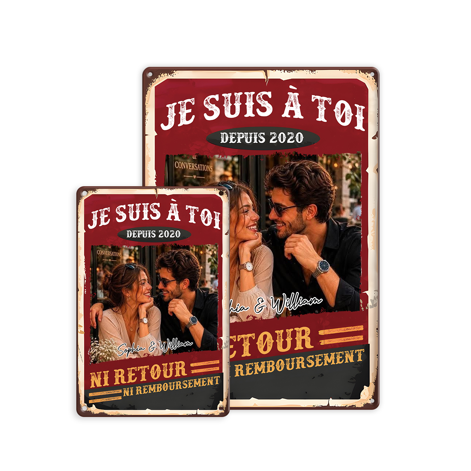 Plaque en Métal Personnalisée Couple avec 2 Prénoms et Année – Décoration Murale Romantique