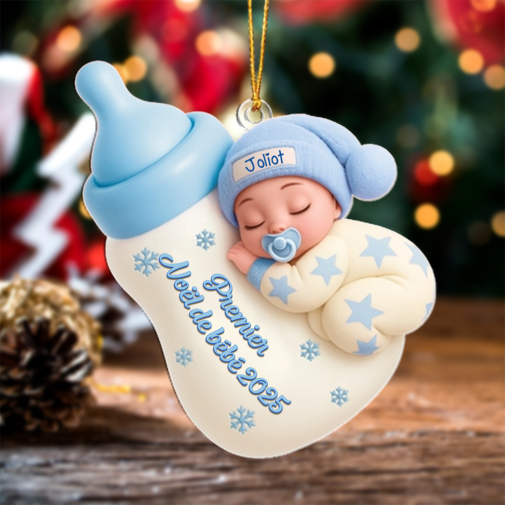 Décoration Sapin de Noël Bébé Endormi Biberon Cadeau de Premier Noël