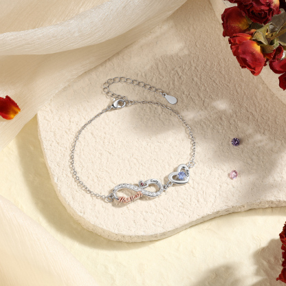 Bracelet Cœur Infini Personnalisé avec Pierres de naissance pour Maman, personnalisable avec 2 à 6 Prénoms