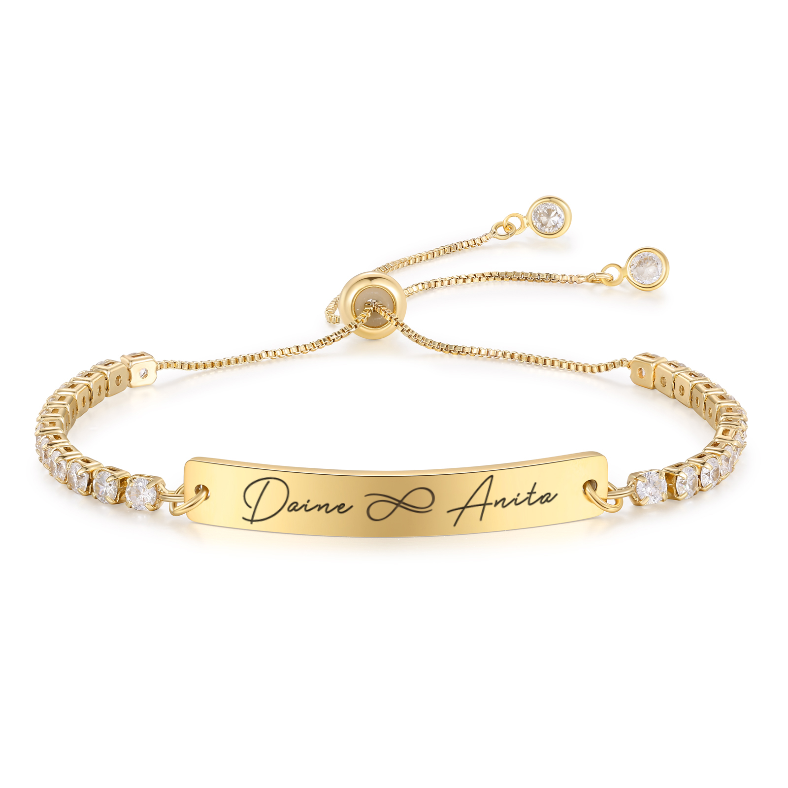 Bracelet Personnalisé Prénom – Bracelet Tennis réglable avec gravure (nom, date, texte ou symbole)