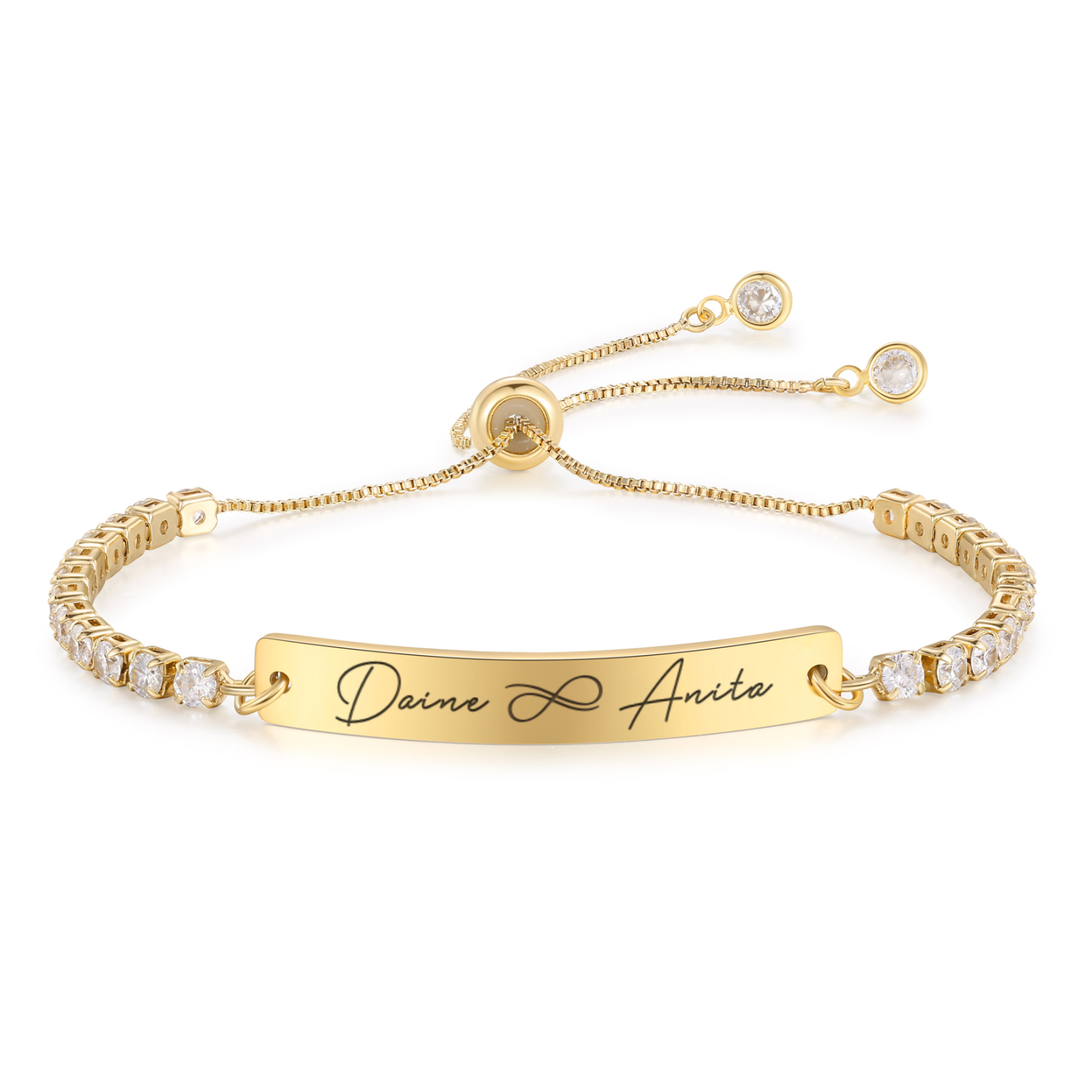 Bracelet Personnalisé Prénom – Bracelet Tennis réglable avec gravure (nom, date, texte ou symbole)