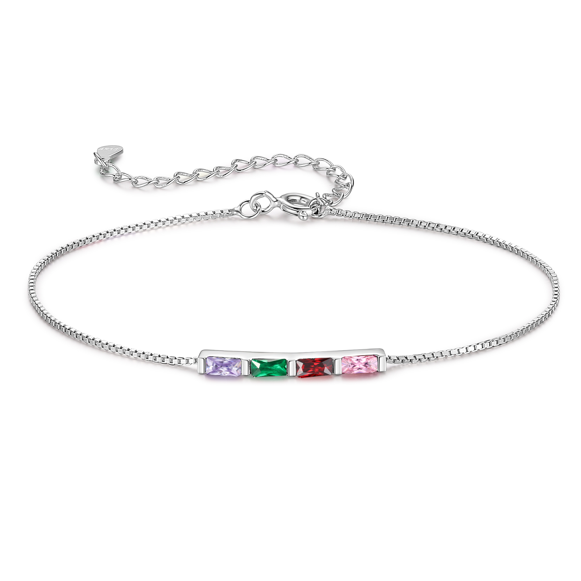 Bracelet personnalisé en argent 925 avec 1 à 6 pierres de naissance – Bracelet minimaliste pour Femme