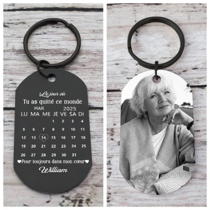 Porte-clés commémoratif avec photo personnalisée, calendrier gravé sur mesure en acier inoxydable, cadeau souvenir pour maman, papa ou partenaire, objet souvenir après une perte | Jessemade