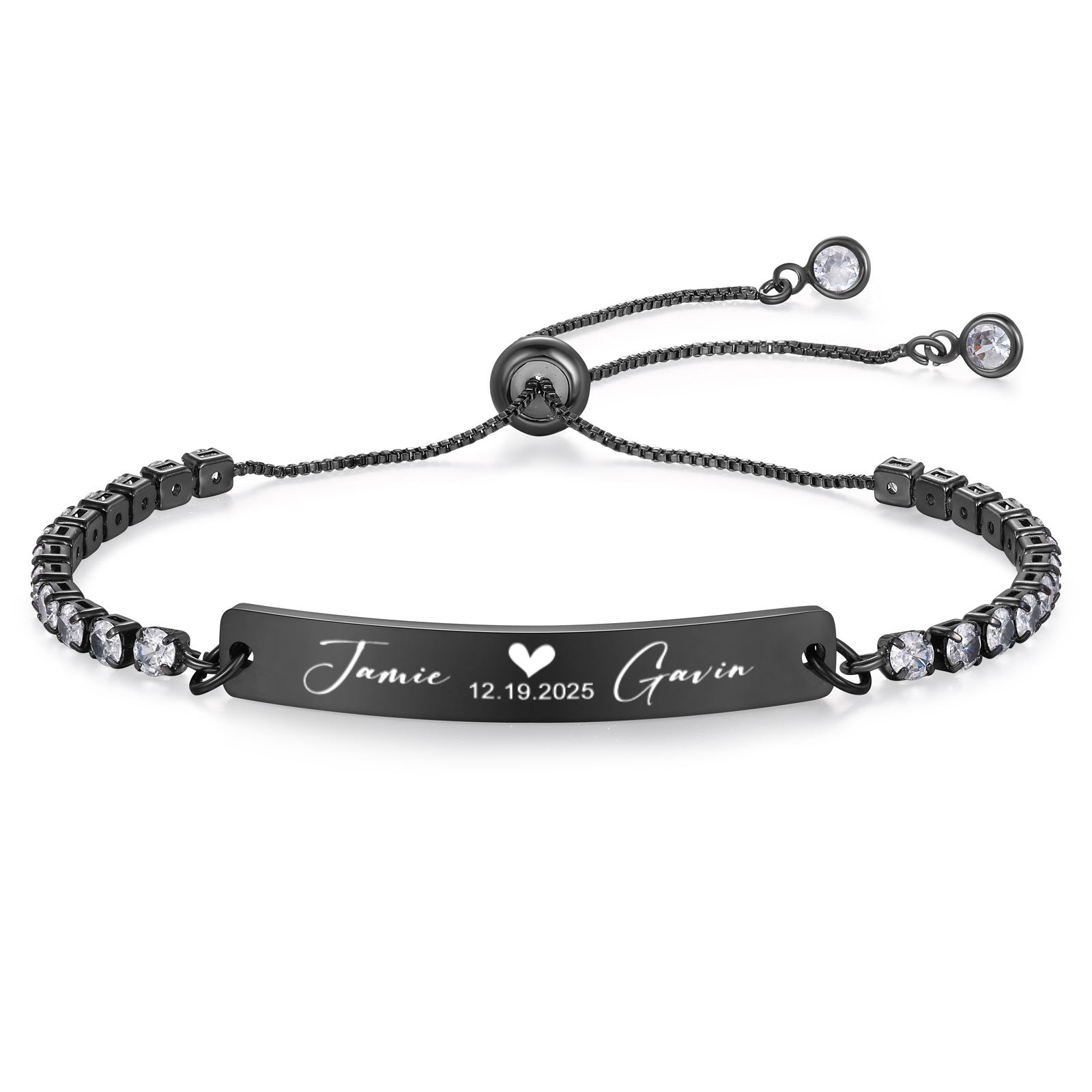 Bracelet Personnalisé Prénom – Bracelet Tennis réglable avec gravure (nom, date, texte ou symbole)