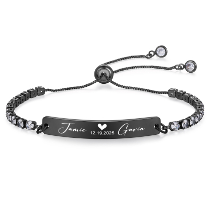 Bracelet Personnalisé Prénom – Bracelet Tennis réglable avec gravure (nom, date, texte ou symbole)