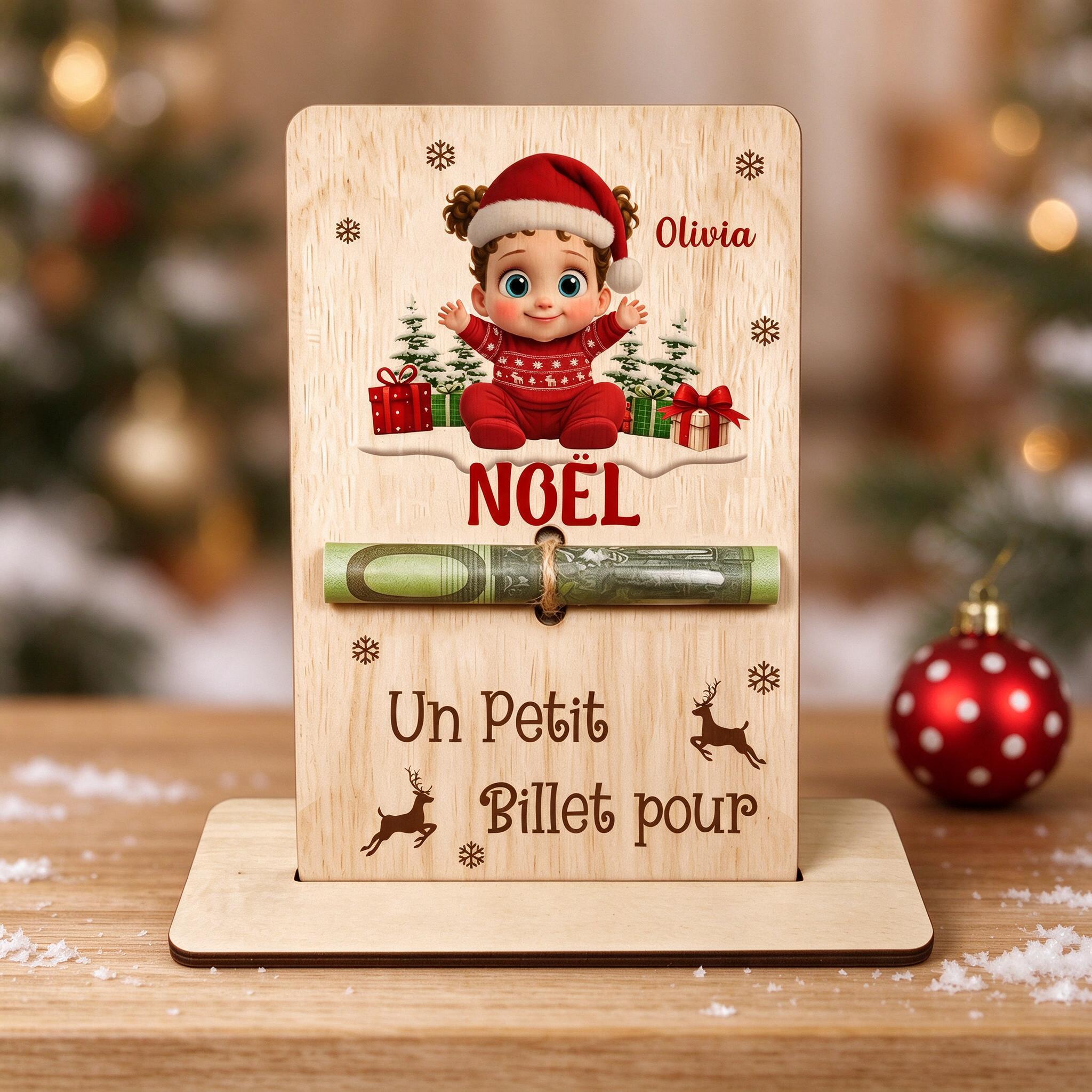 Support en bois personnalisé avec prénom et motif de bébé pour offrir de l’argent – présentation décorative pour cadeaux d’argent de Noël pour enfants et petits-enfants | Jessemade