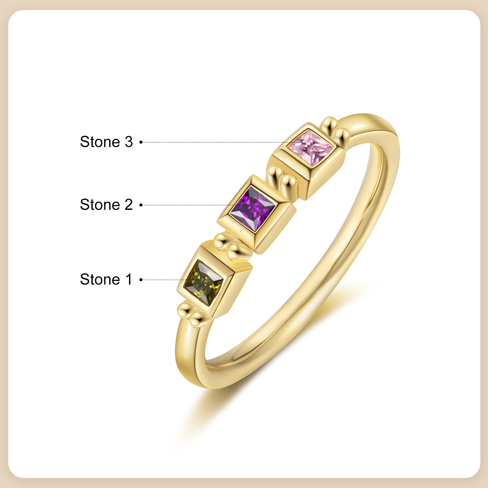 Bague Minimaliste Dorée à 2-5 Pierres – Anneau Fin avec Zirconias Personnalisables