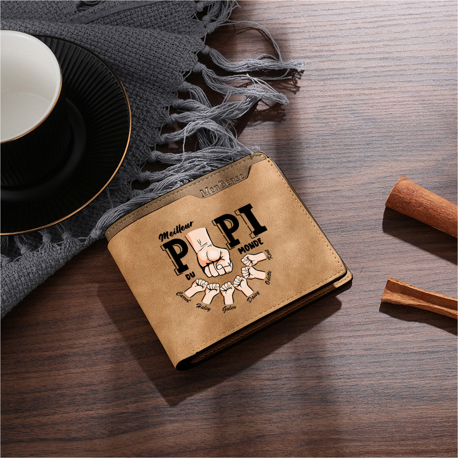 À mon Papi - Portefeuille Personnalisé avec 1-6 Prénoms et 1 Texte Cadeau Fête des Grands-Pères pour  Meilleur Papi du Monde | Jessemade