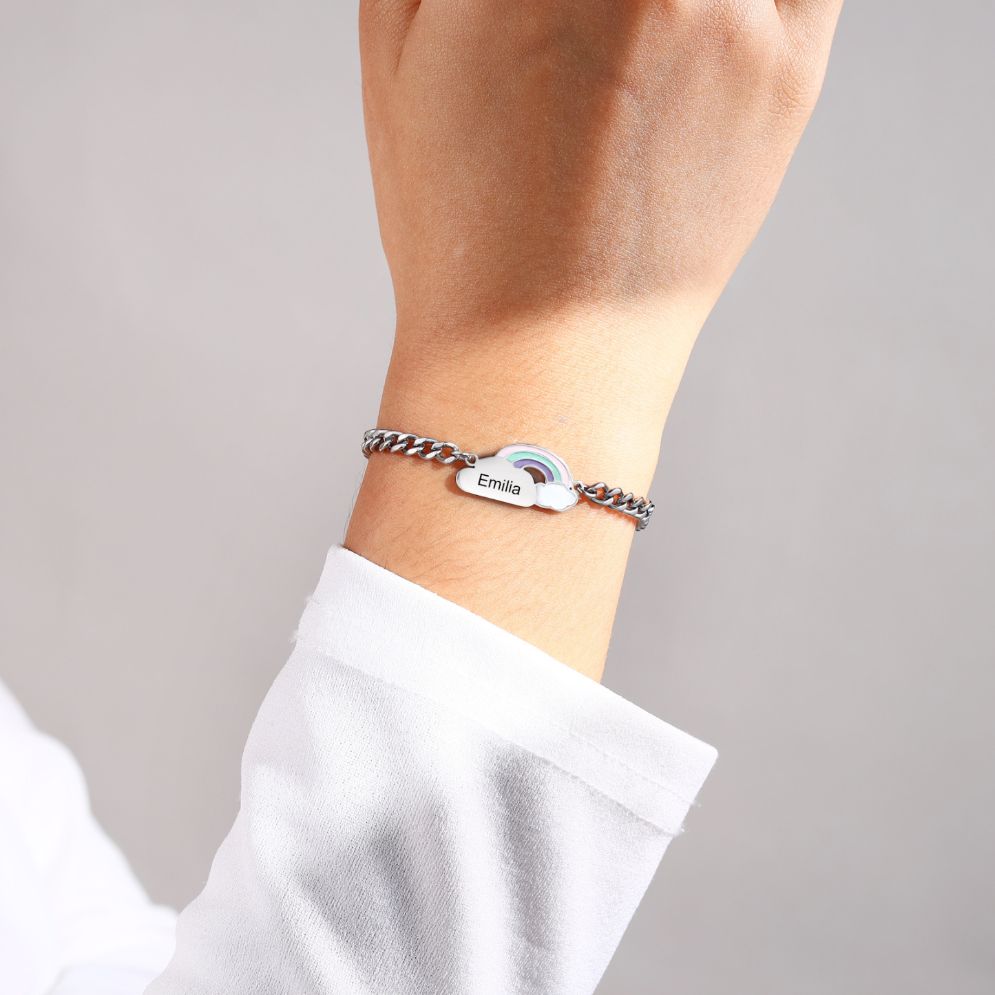 Bracelet prénom nuage arc-en-ciel personnalisé mère & fille