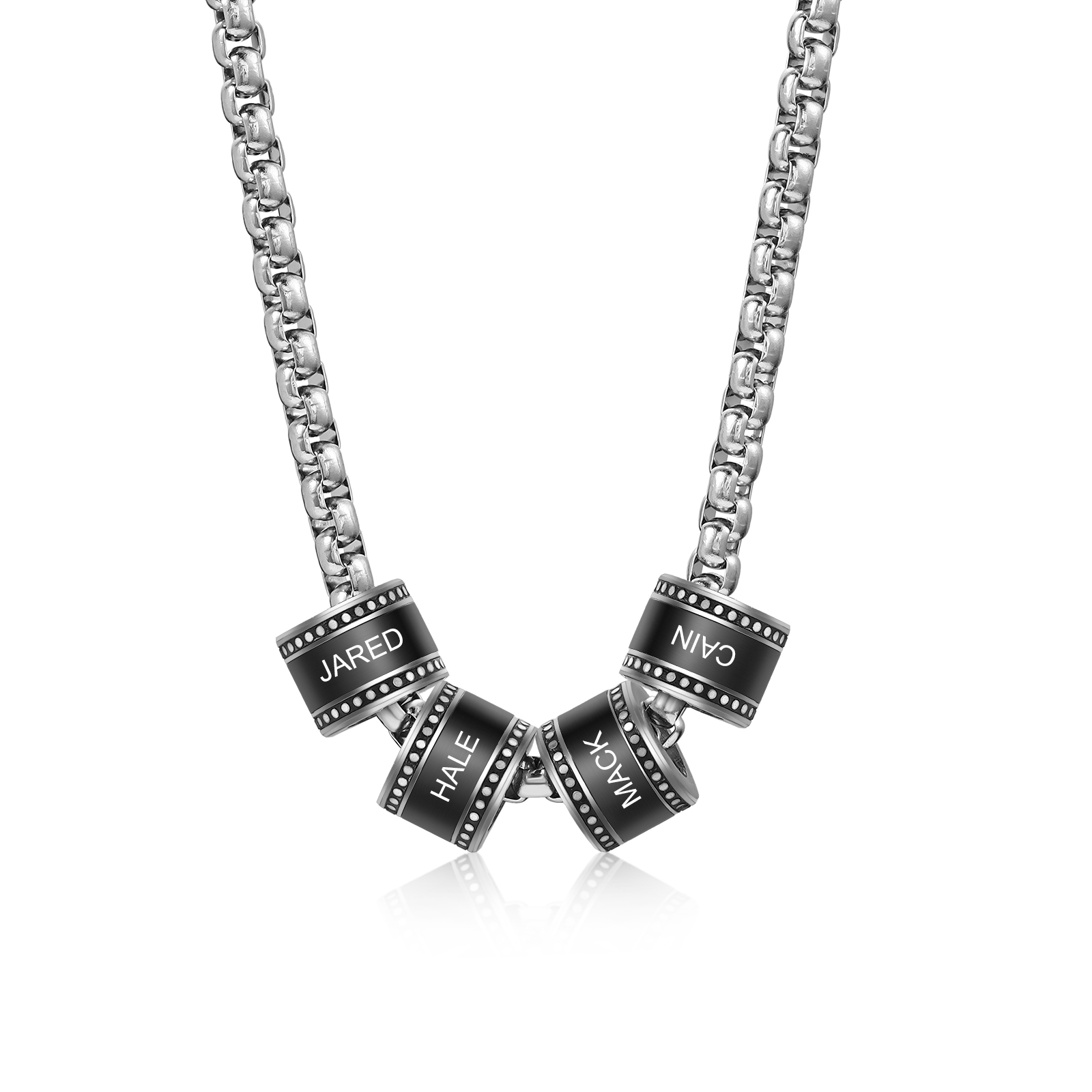 Collier chaîne avec perles cylindriques personnalisées (2 à 5 prénoms) – bijou homme moderne