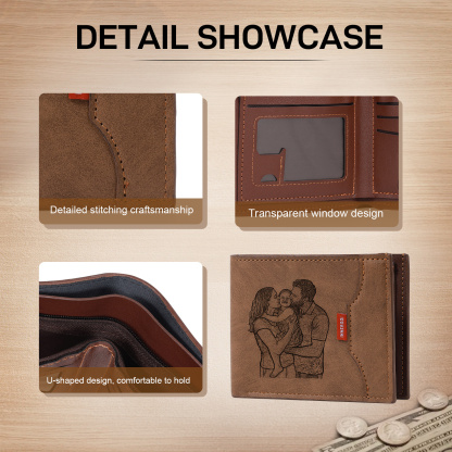 Portefeuille Homme Personnalisé en cuir PU, personnalisable avec Photo, Calendrier ou gravure de Nom