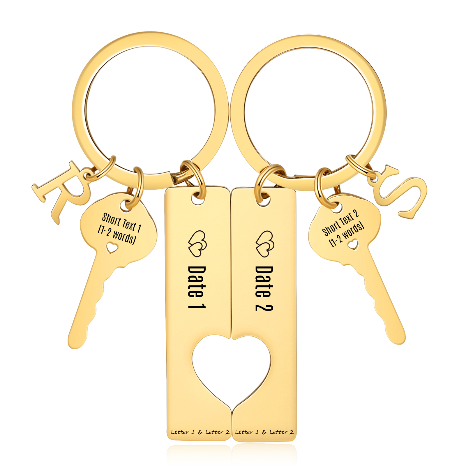 Porte-Clés pour Couple avec Cœur Découpé, Personnalisé avec Prénoms et Initiales, cadeau de Saint-Valentin