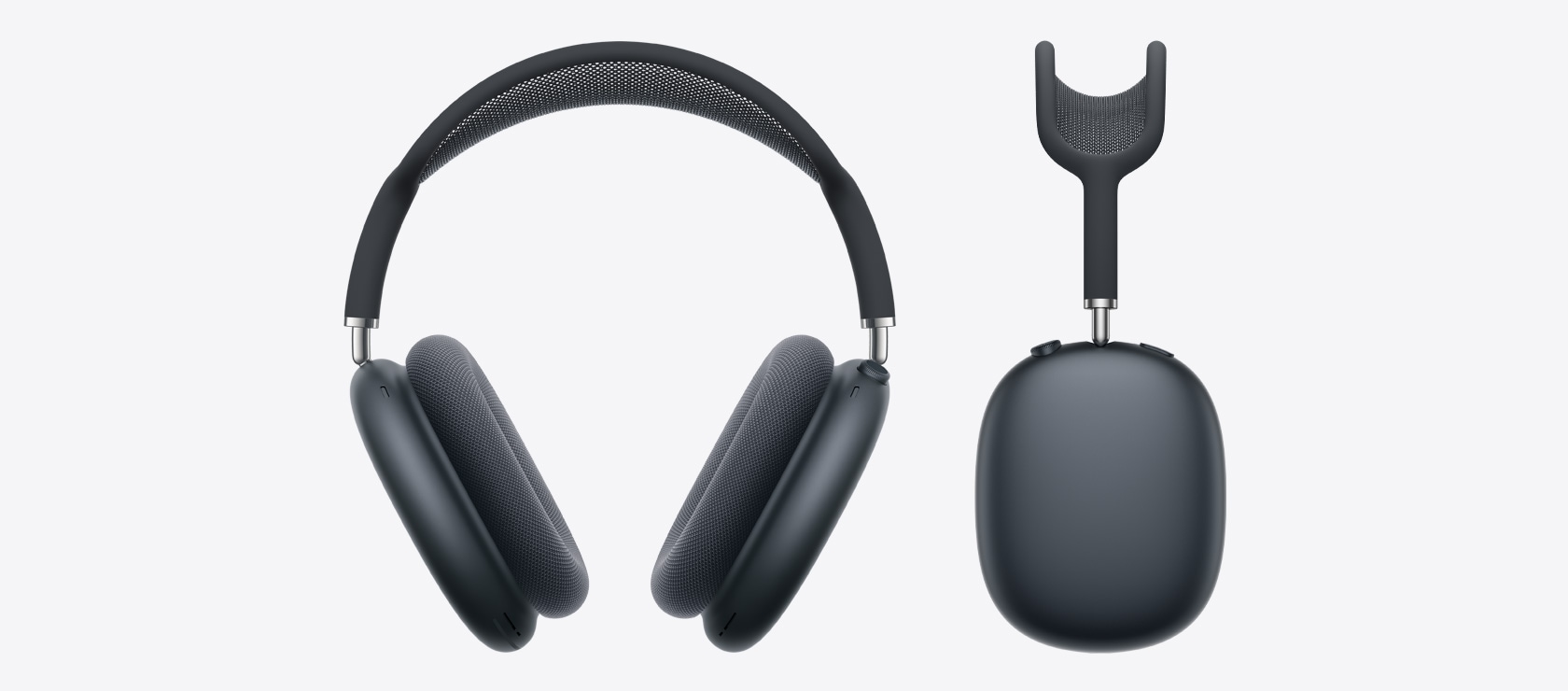 One AirPods Max shot from the front and another shot from the side.