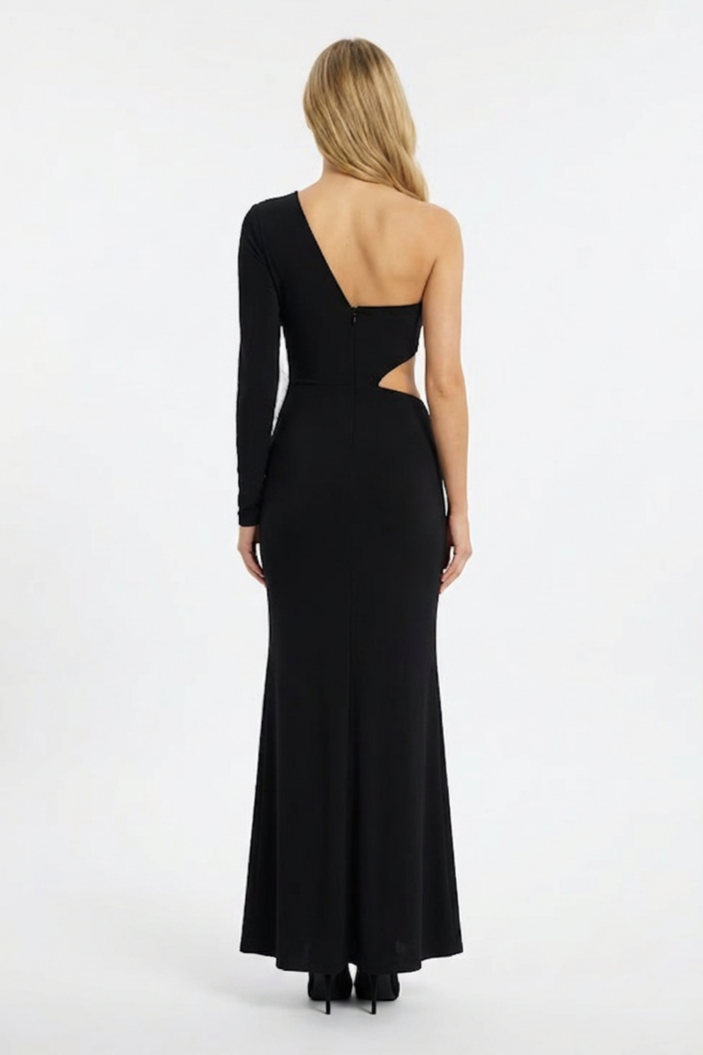 Jersey 3D Flower One-Shoulder Maxi Dress