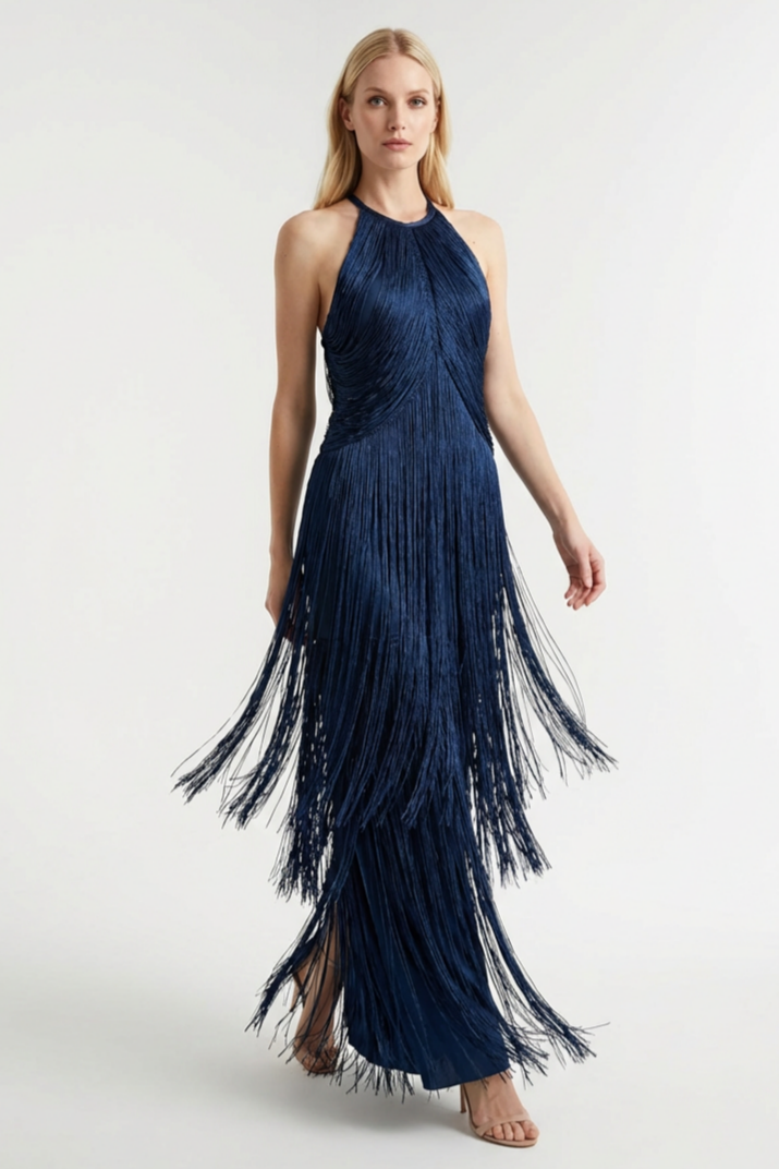 Bandage Tassel Halter Neck Maxi Dress