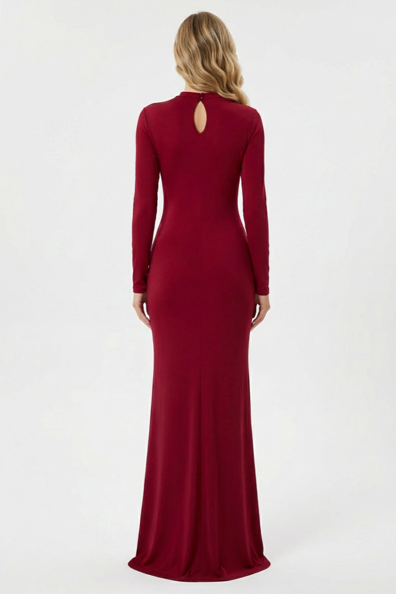 Jersey Cut-Out Metal Decorations Slit Maxi Dress