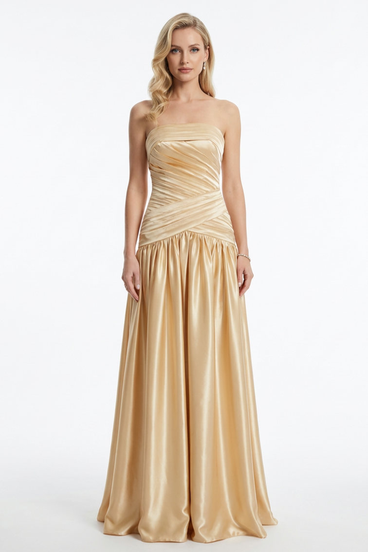 Satin Off Shoulder  Pleated Maxi Dress